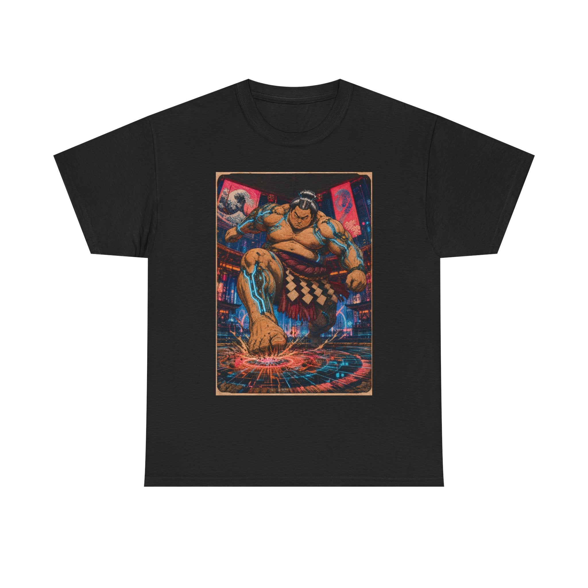 Sumo Fighter Graphic Tee — Retro Neon Street Art T-Shirt