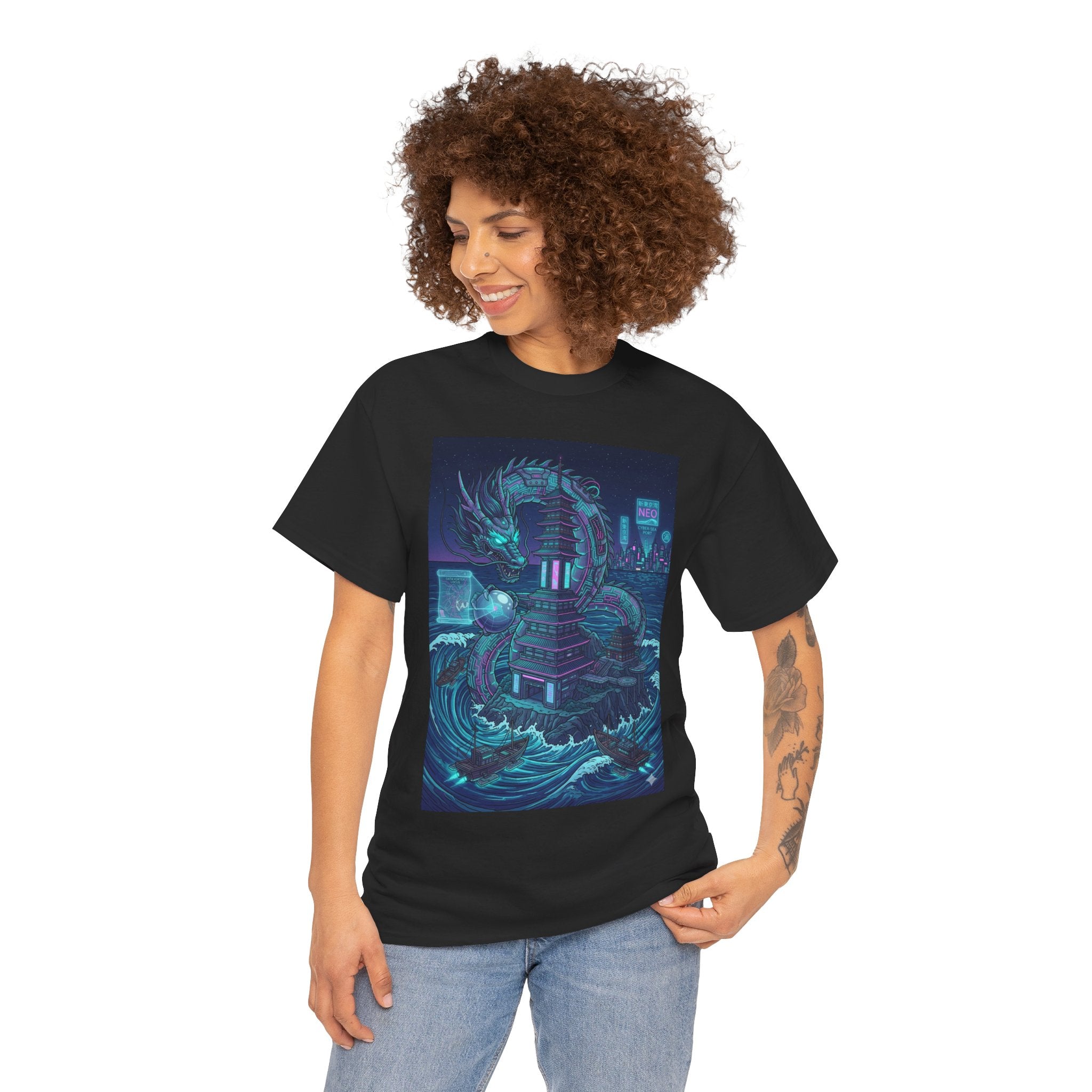 T-Shirt — Neon Cyber Sea Dragon Graphic Tee - Japanese Streetwear T-Shirt | Tokyo Style X