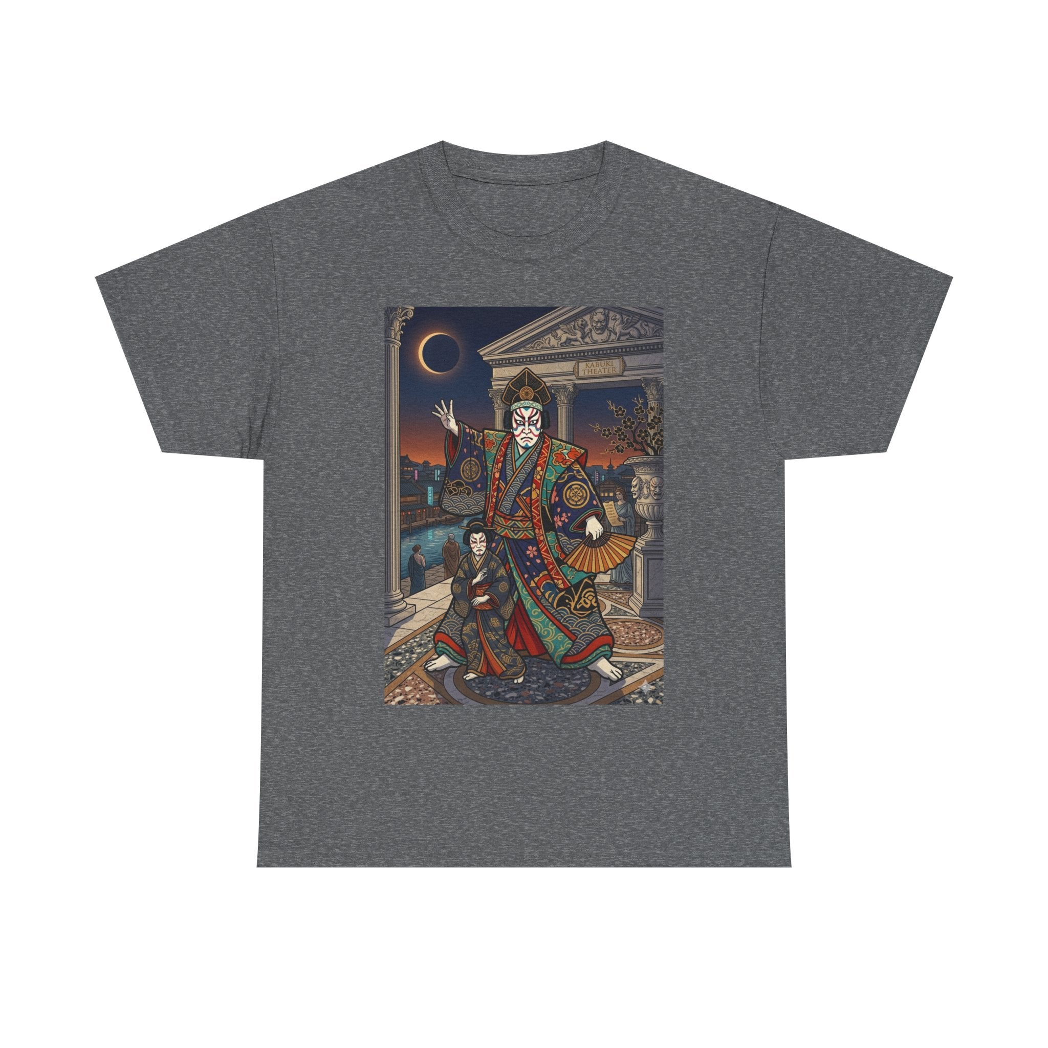 Geisha Samurai Night Graphic Tee — Japanese Oni Mask Art Shirt