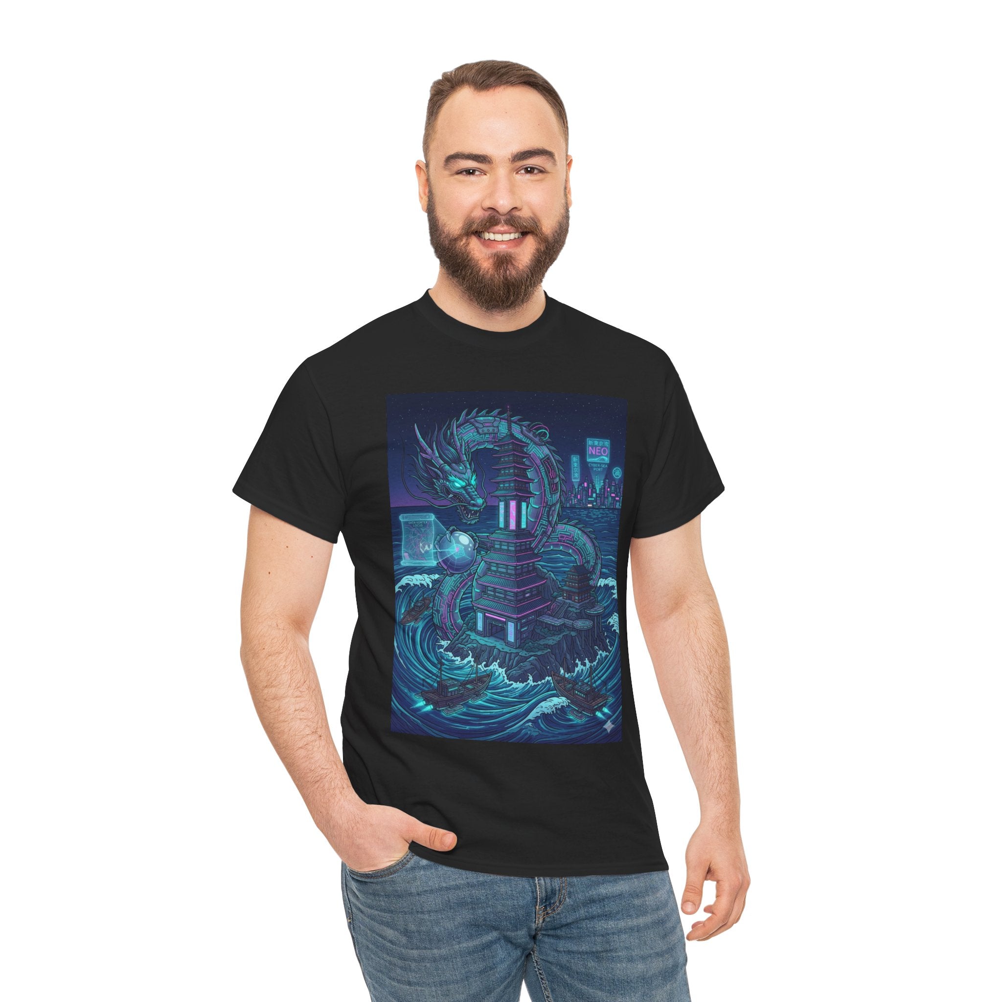 T-Shirt — Neon Cyber Sea Dragon Graphic Tee - Japanese Streetwear T-Shirt | Tokyo Style X