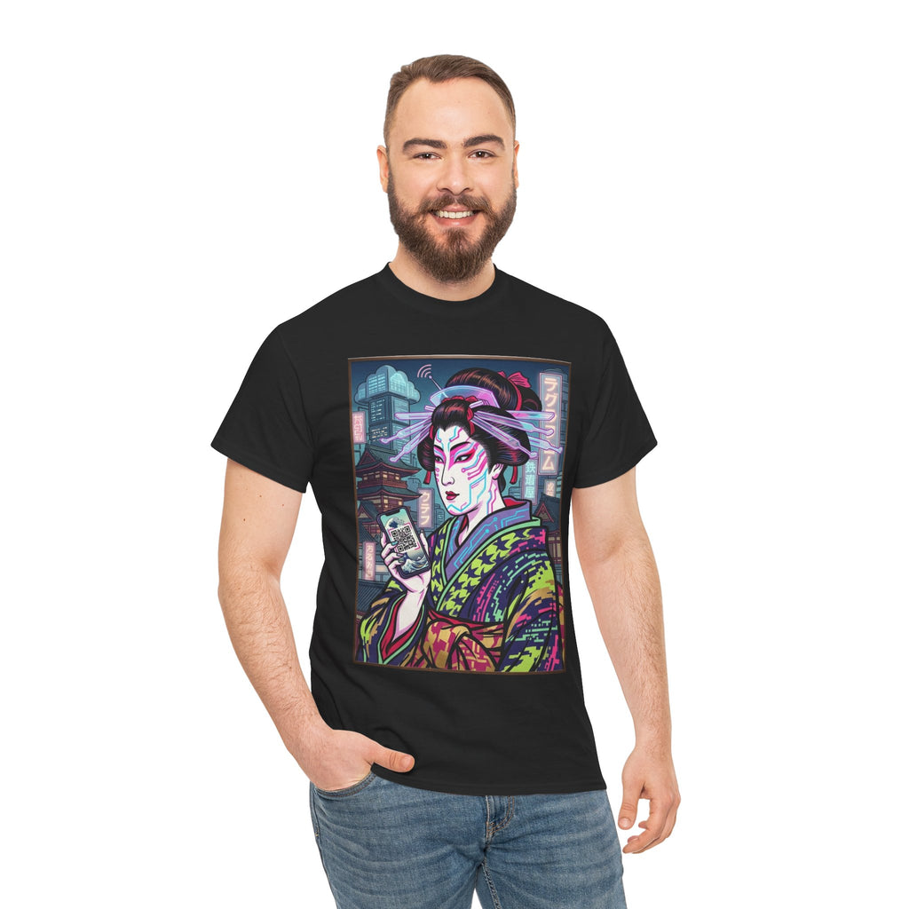Geisha Cyberpunk T-Shirt — Neon Ukiyo-e Art Tee