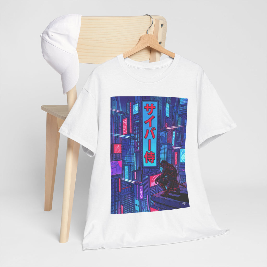 Cyber Samurai T‑Shirt — Neon Cyberpunk Tokyo Graphic Tee