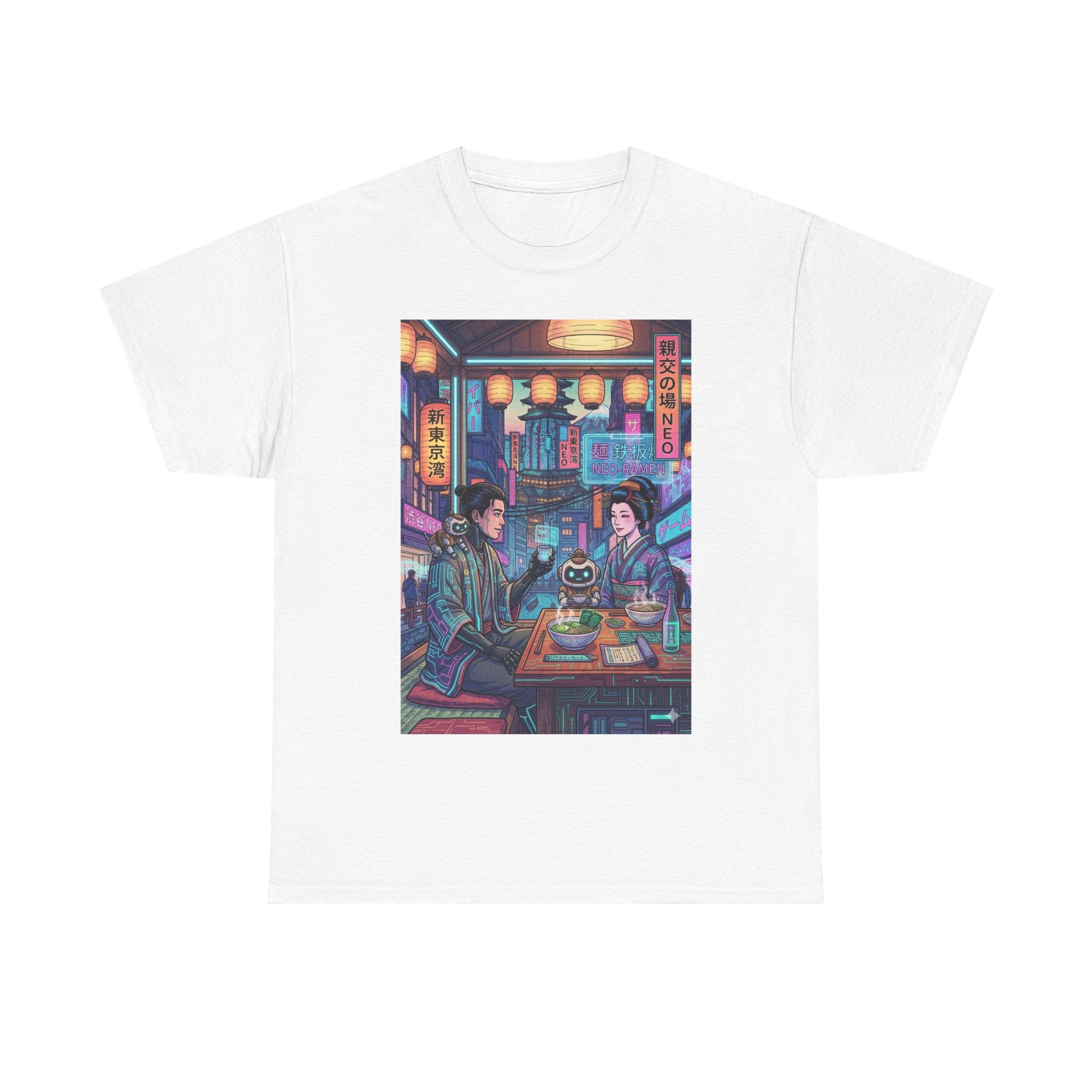 Cyberpunk Ramen Date T‑Shirt — Neon Night City Anime Streetwear - Japanese Streetwear T-Shirt | Tokyo Style X