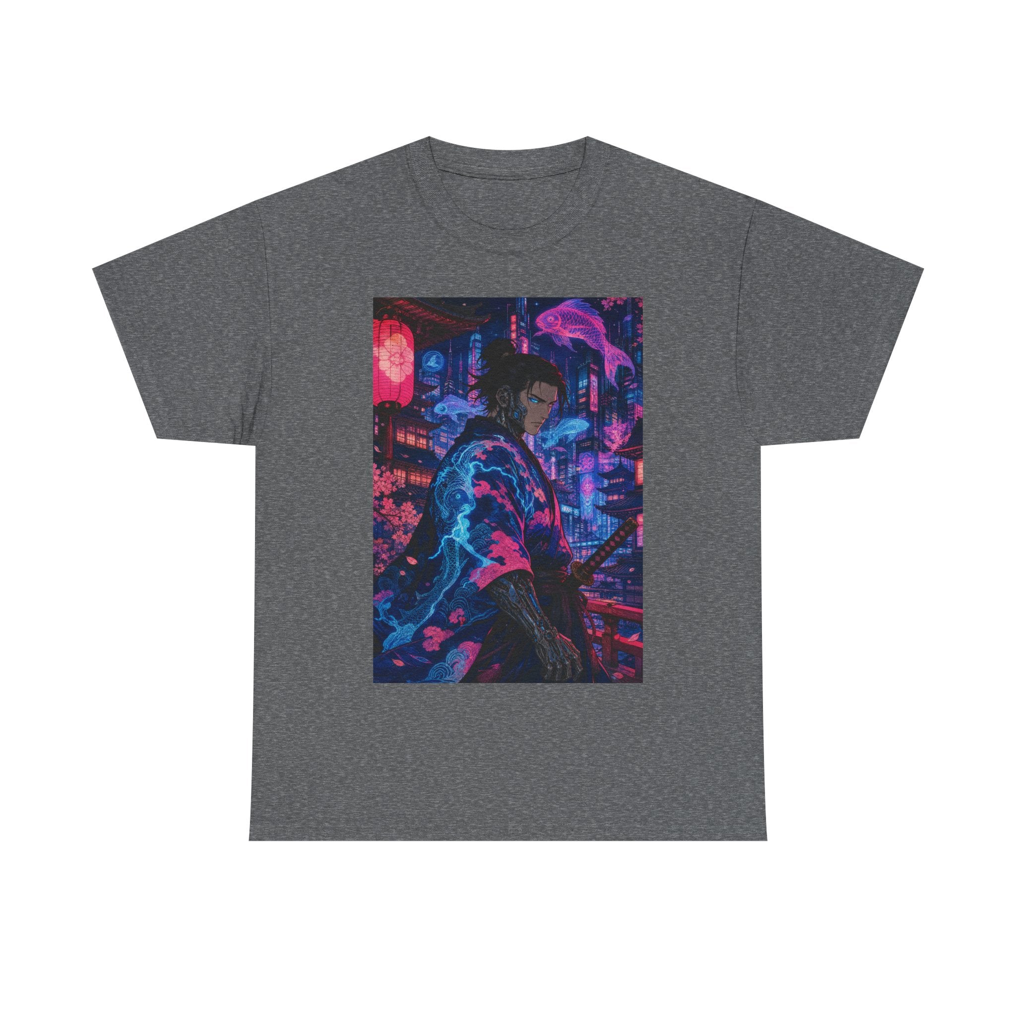 Cyberpunk Samurai T-Shirt — Neon City Nightscape Graphic Tee