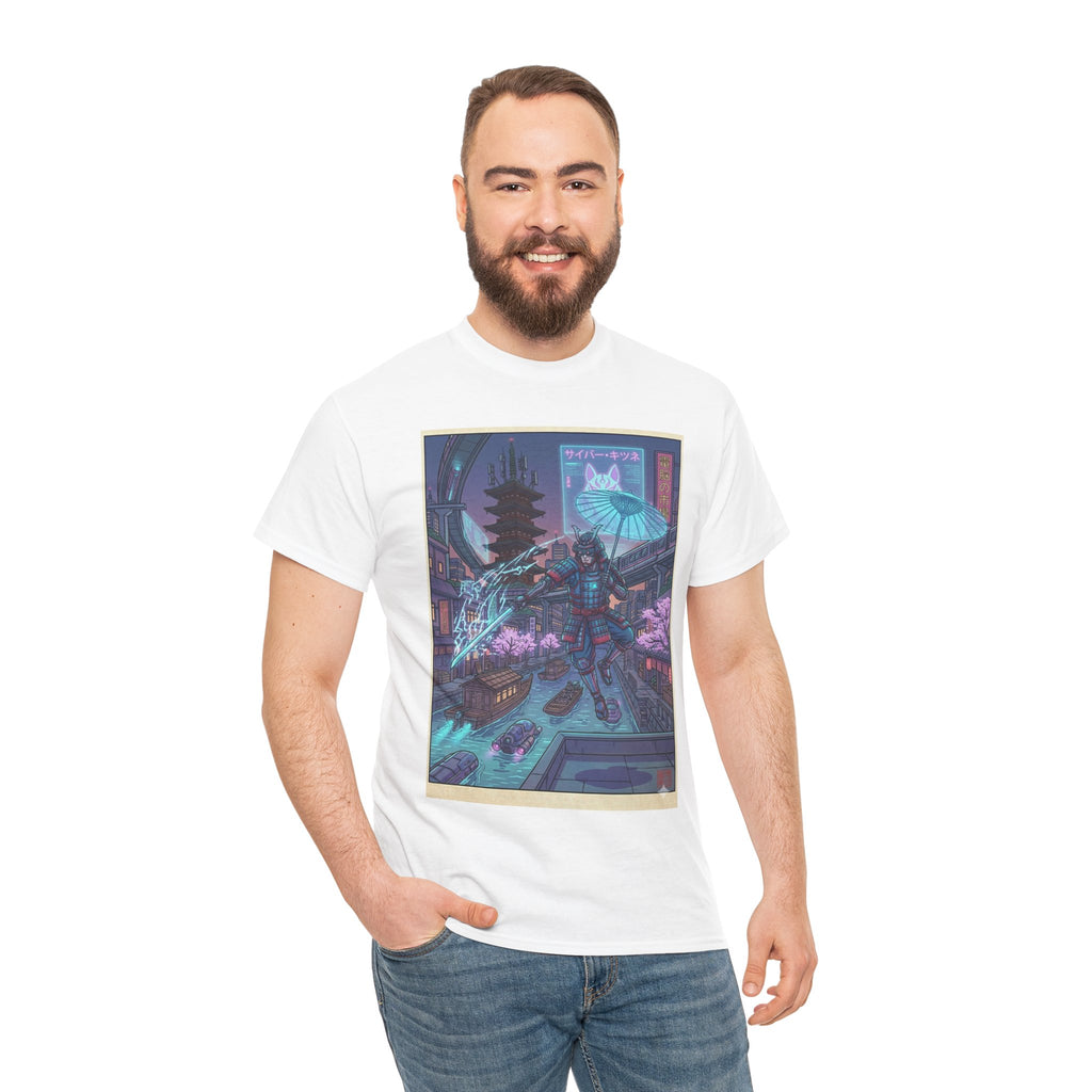 Cyberpunk Samurai Tee — Neon Night City Graphic T-Shirt - Japanese Streetwear T-Shirt | Tokyo Style X