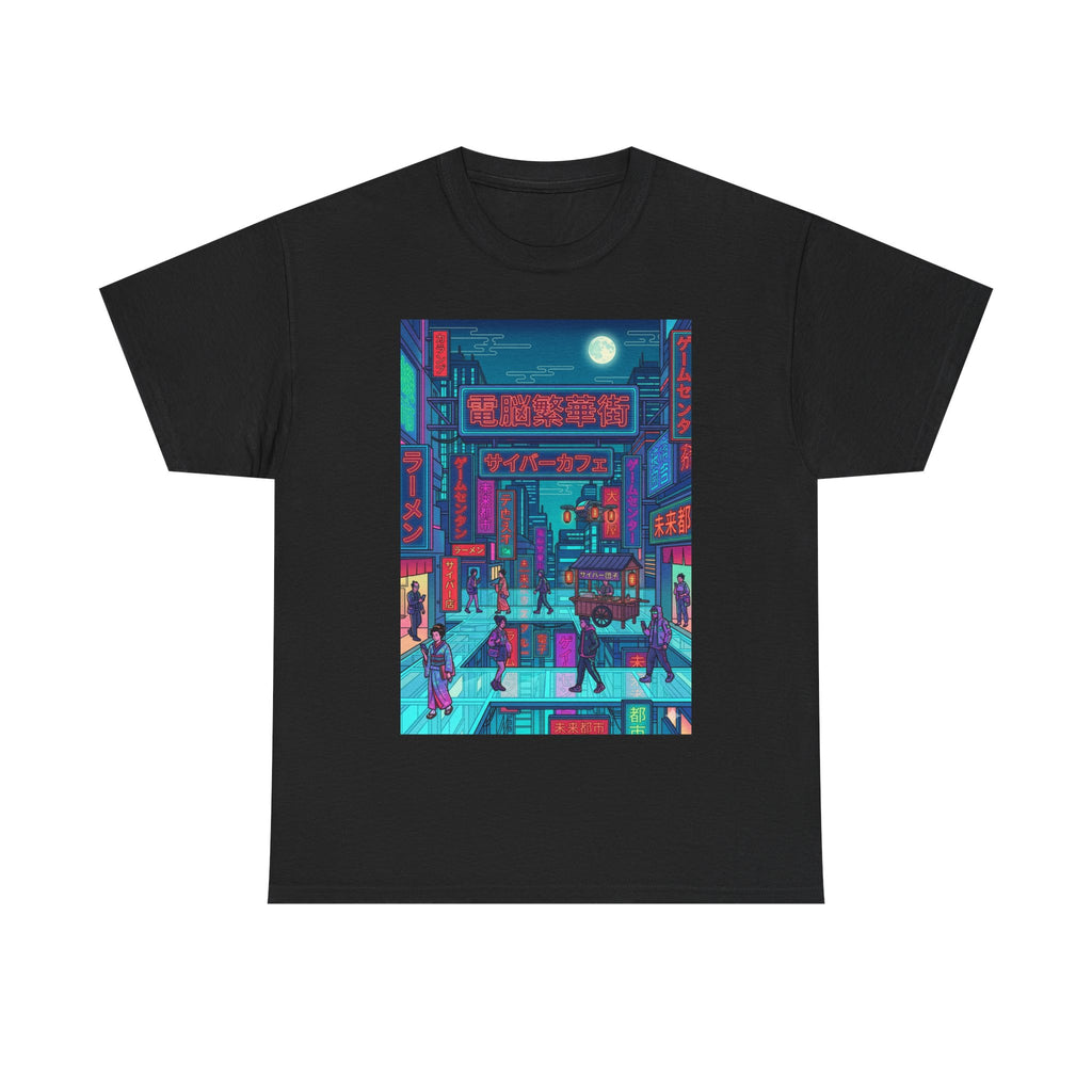 Cyberpunk Cityscape Tee — Neon Tokyo Street Scene Graphic T‑Shirt