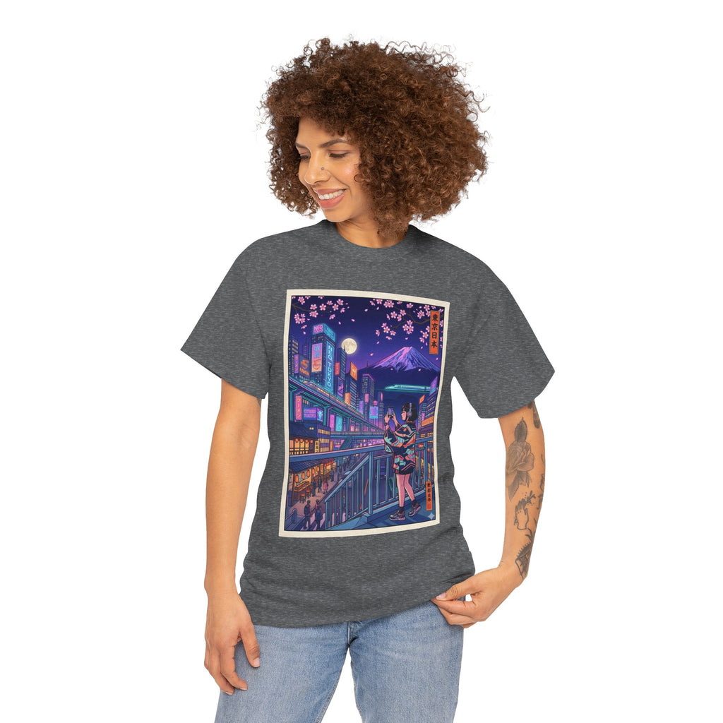 T-Shirt — Neon Sakura Nightstreet Anime Cityscape Print
