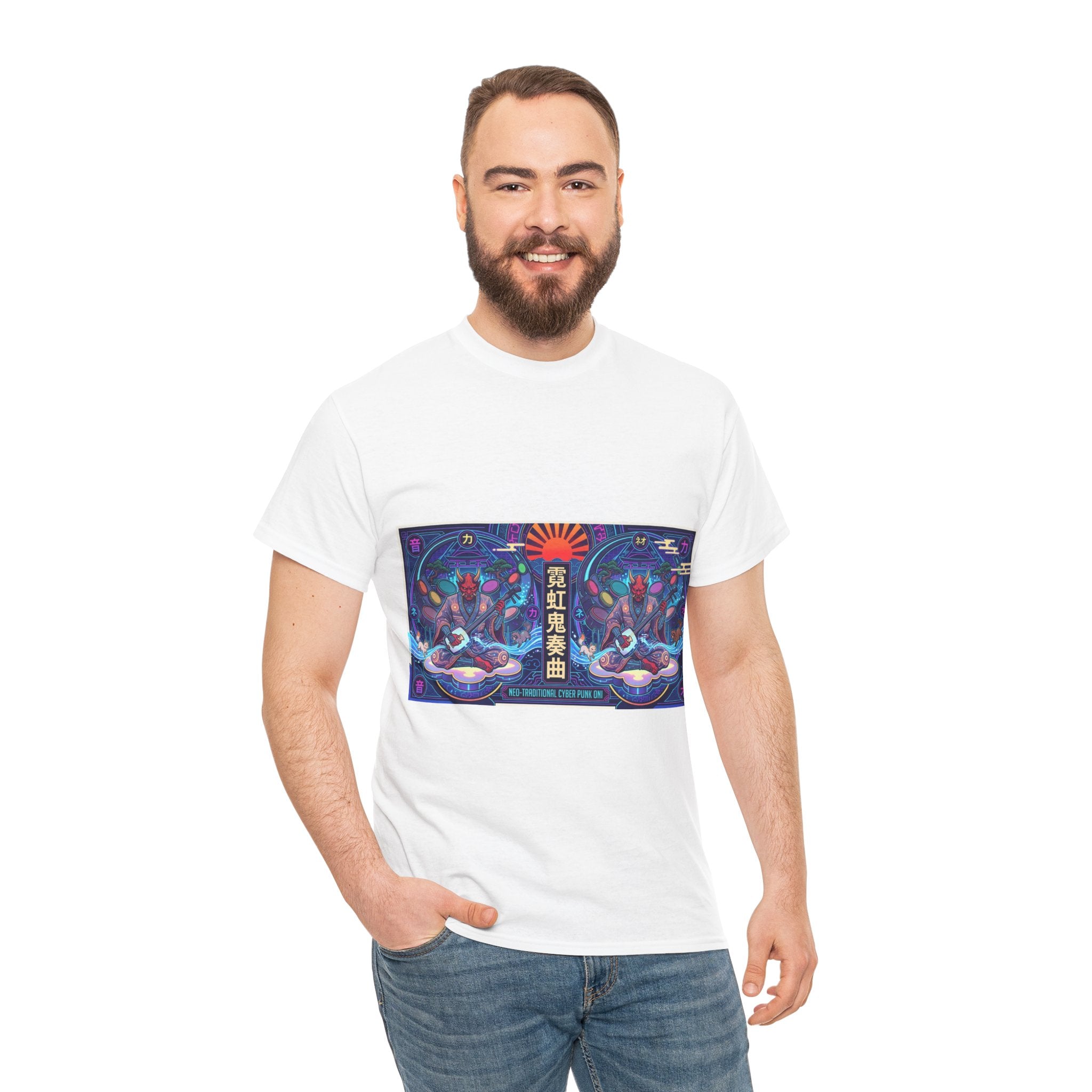 Graphic Tee — Neon Lotus Meditation Design (Japanese Text)