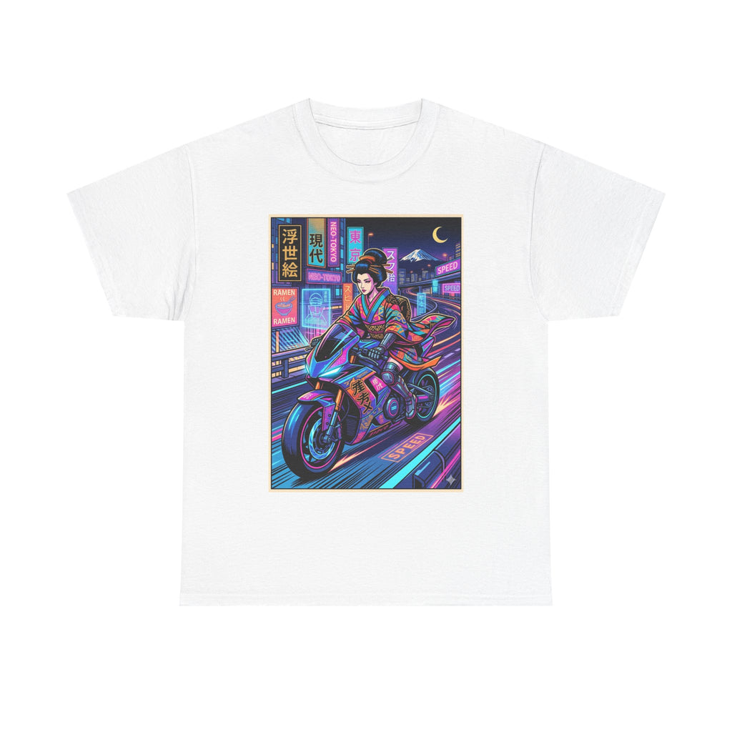Neon Samurai Motorcycle Tee — Cyberpunk Night Rider Graphic T-Shirt