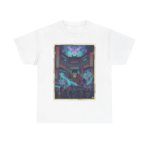 Cyberpunk Sorcerer T-Shirt — Neon Magic Arcade Art Tee