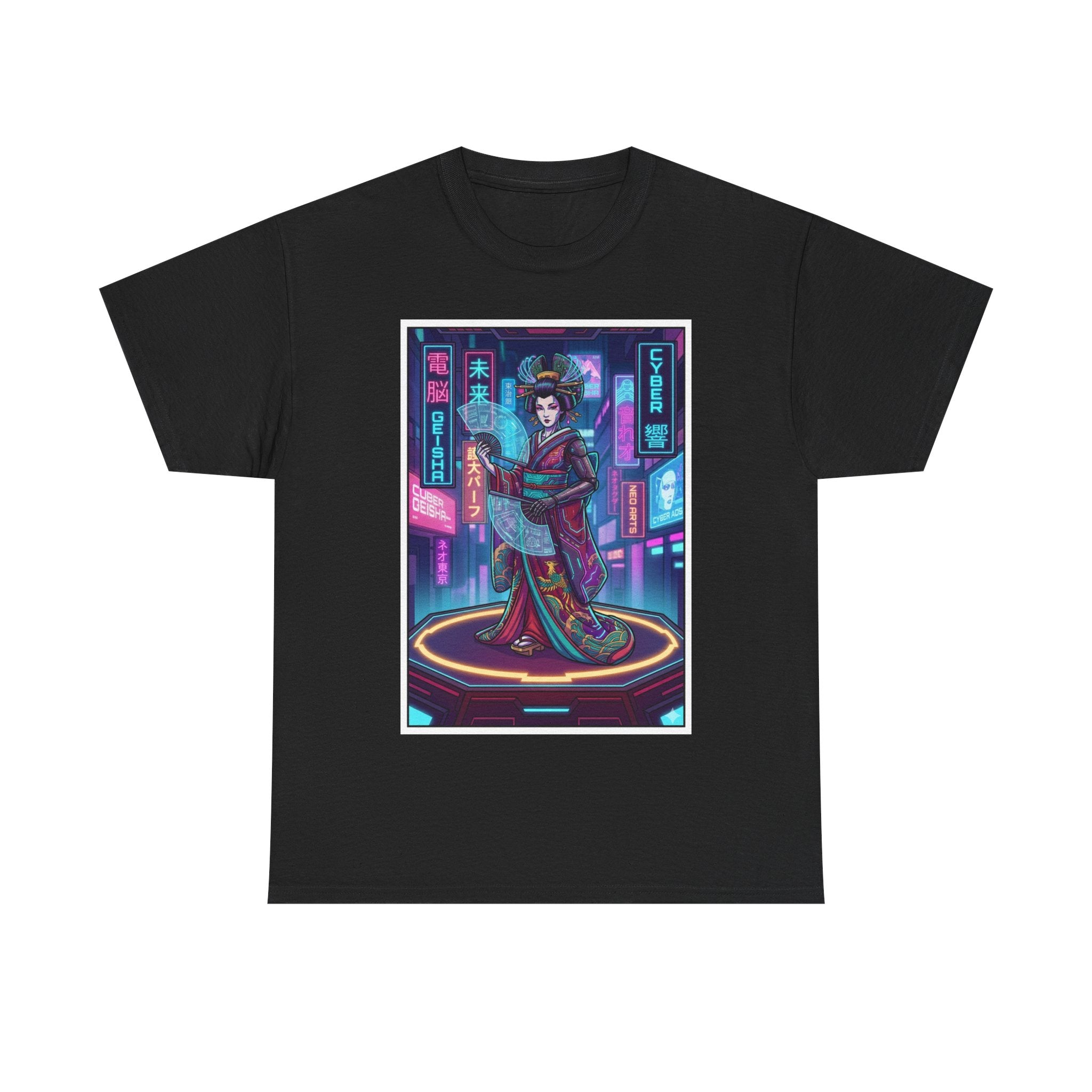 Geisha Cyberpunk T-Shirt — Neon Tokyo Aesthetic Graphic Tee