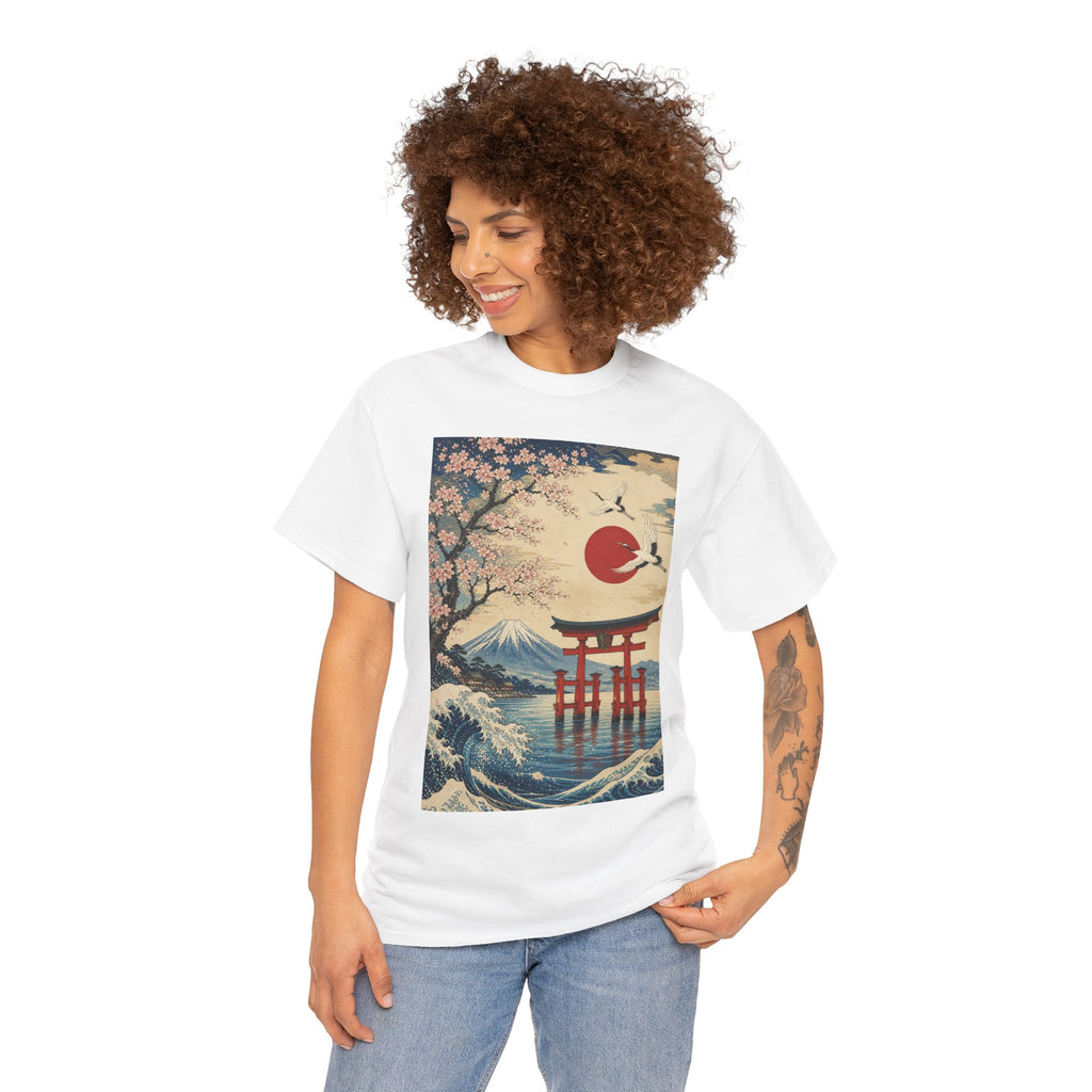 Japanese Landscape Tee — Torii, Mt. Fuji & Cherry Blossom Graphic Shirt