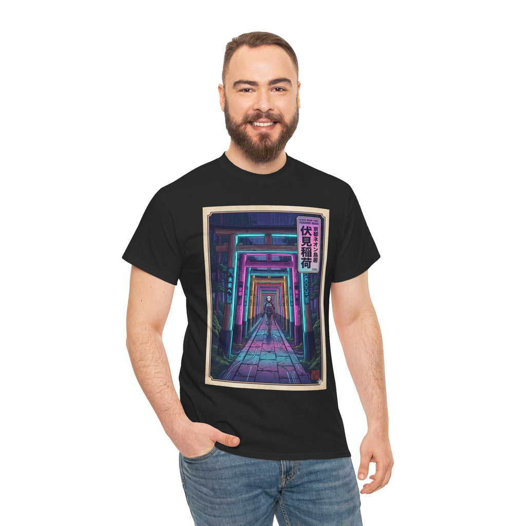 Neon Torii Gate Tee — Vaporwave Fushimi Inari Tunnel Graphic T-Shirt
