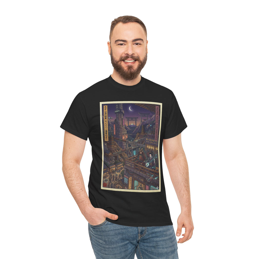 City of Lanterns Nightscape Tee — Cyberpunk Illustration T-Shirt - Japanese Streetwear T-Shirt | Tokyo Style X