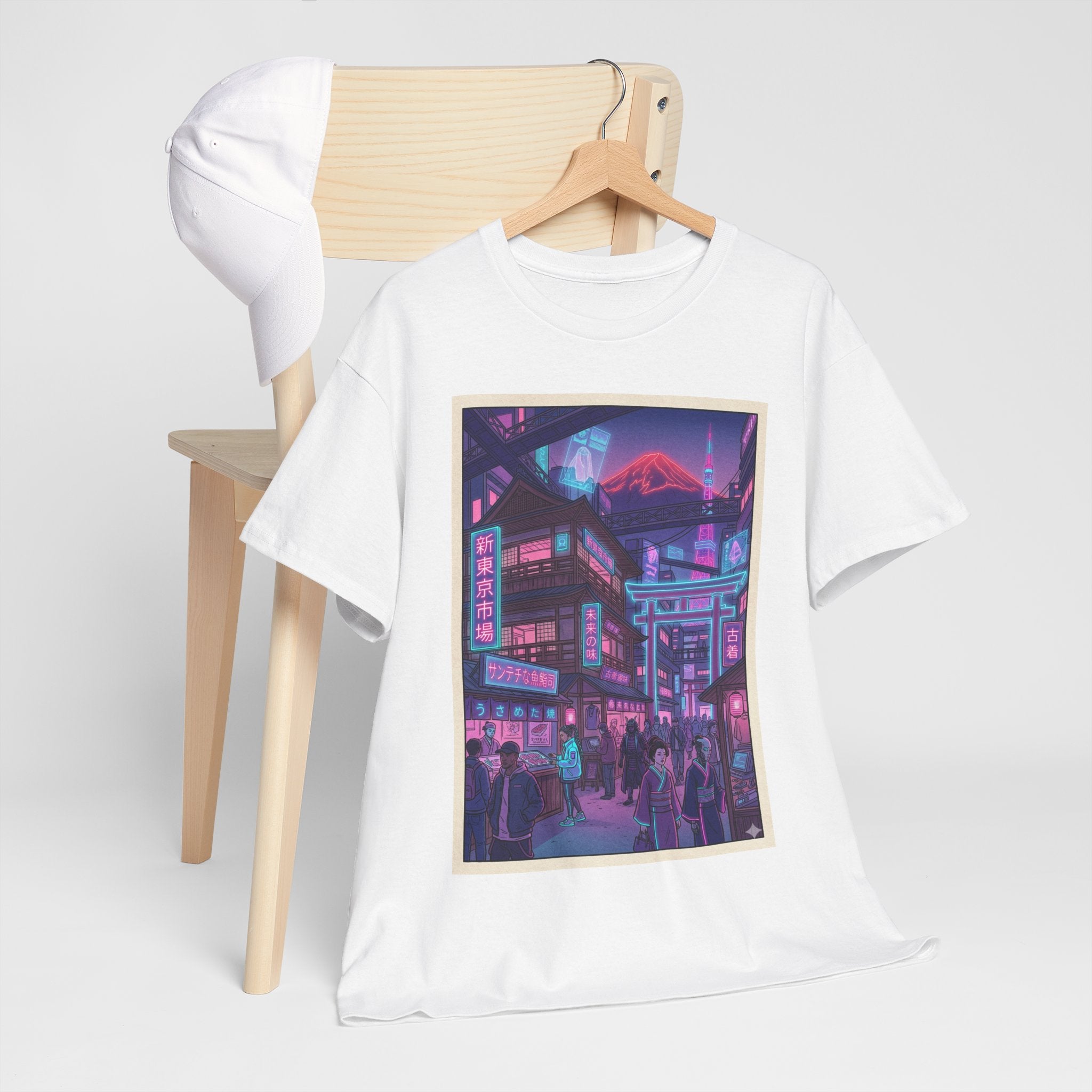 Retro Neon Cityscape Tee — Cyberpunk Night Street Graphic Shirt
