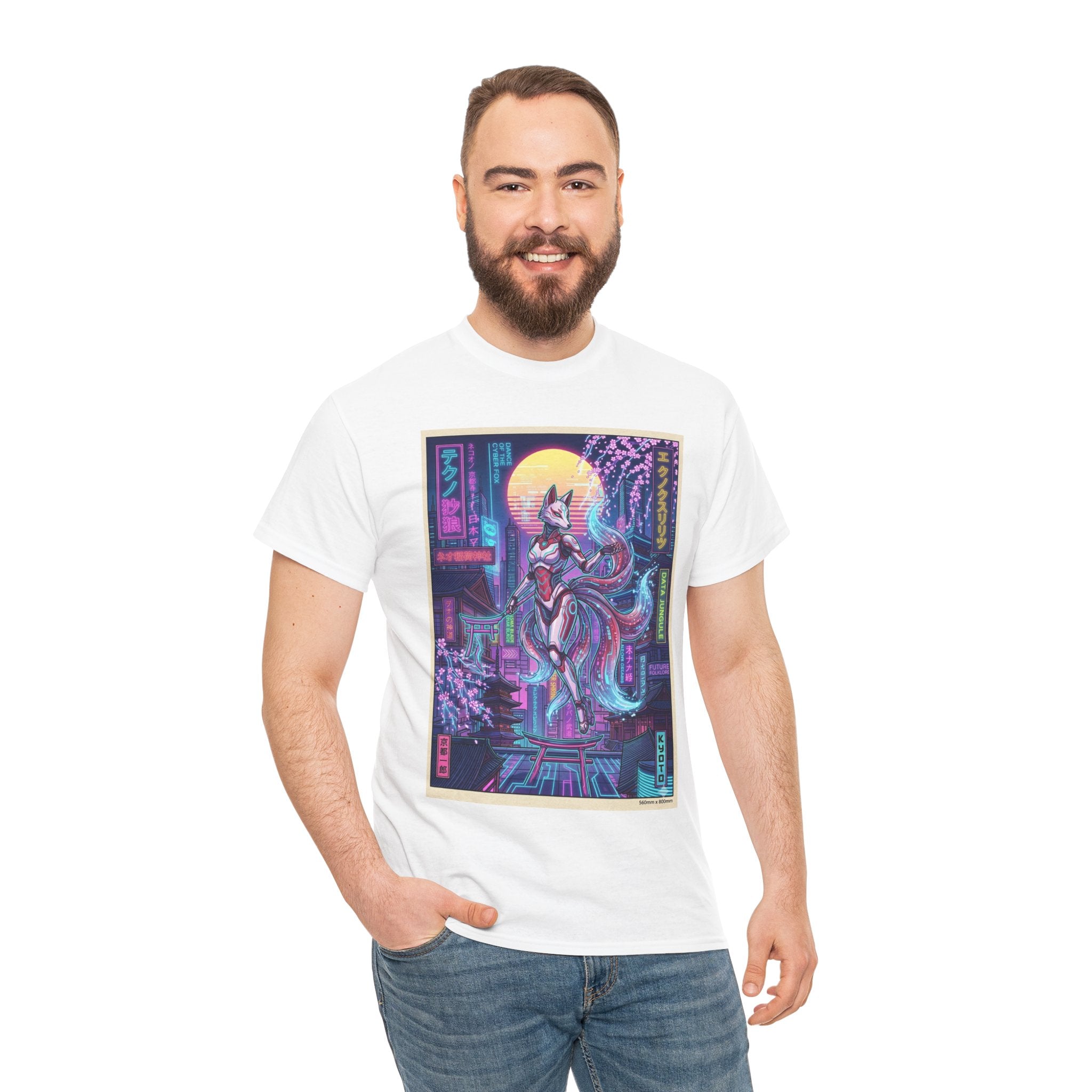 Cyberpunk Kitsune T-Shirt — Neon Japan Fox Spirit Tee - Japanese Streetwear T-Shirt | Tokyo Style X